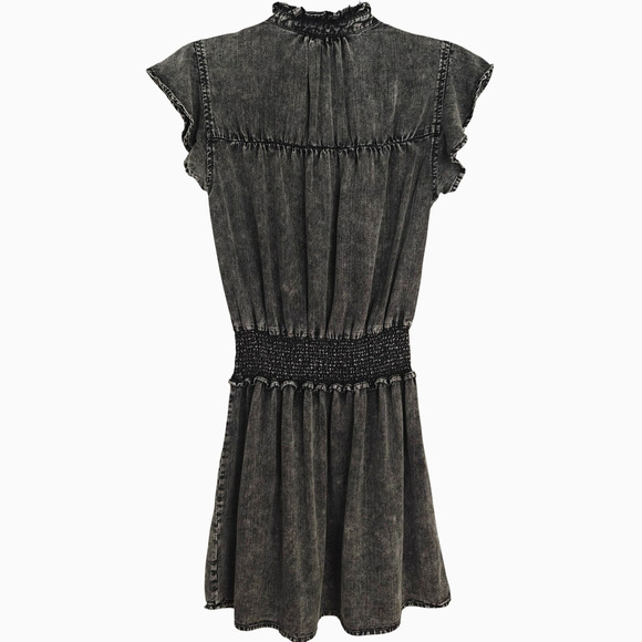 Rails Amina Mini Dress Size XS Black Acid Wash Tencel Denim Smocked Waist Boho - Picture 8 of 12